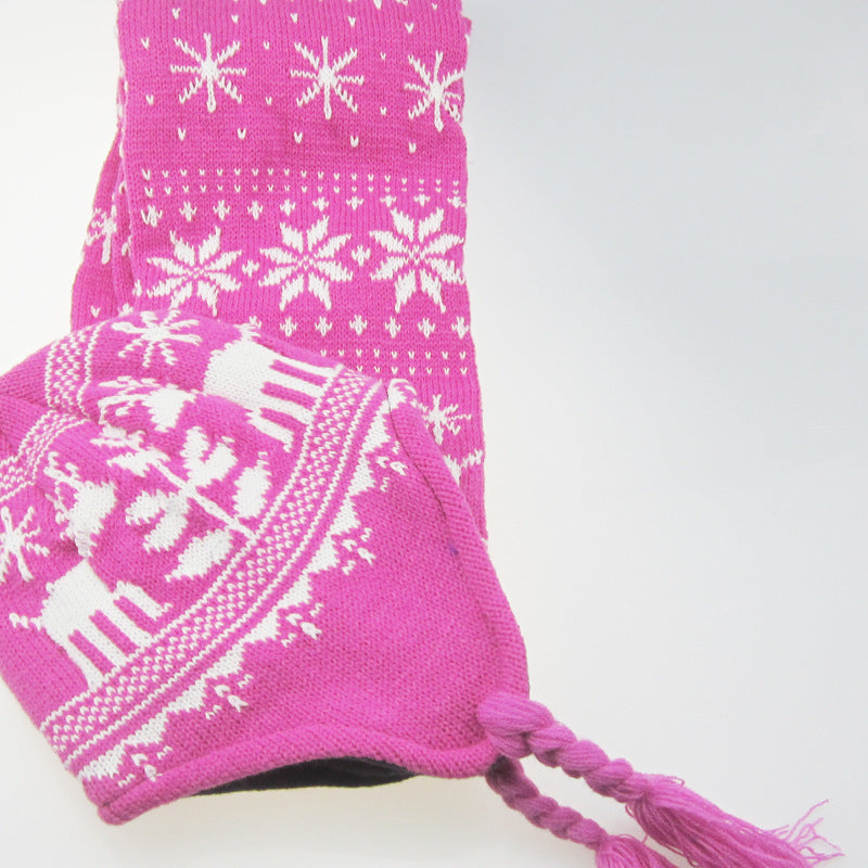 Wholesale Christmas Snowflake Elk Wool Scarf Hat Set of Two