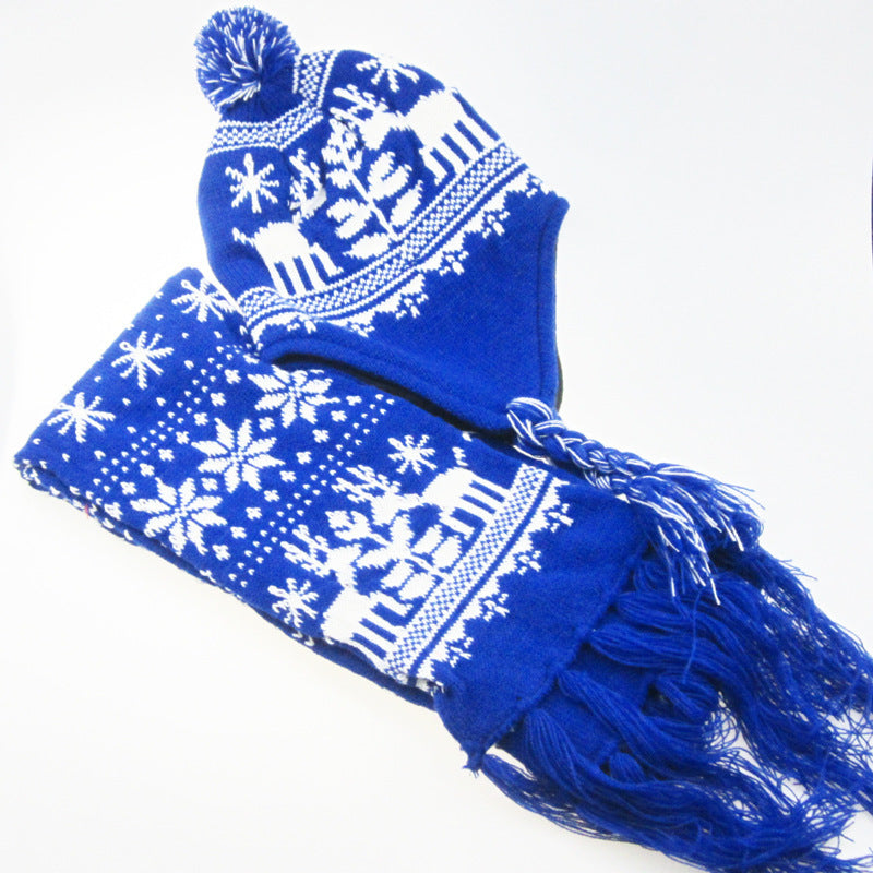 Wholesale Christmas Snowflake Elk Wool Scarf Hat Set of Two