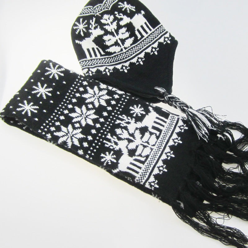 Wholesale Christmas Snowflake Elk Wool Scarf Hat Set of Two