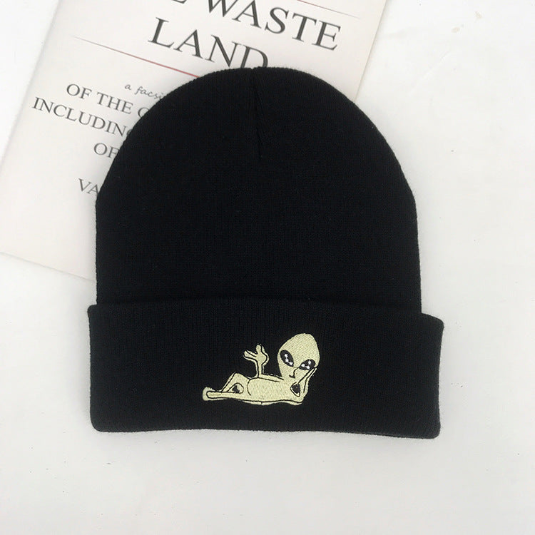 Wholesale Cartoon Alien Embroidered Knitted Hats, Warm Polyester Wool Hats