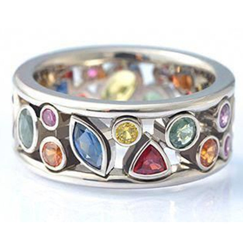 Wholesale Geometric Pattern Hollowed Out Diamond Inlaid Multi-color Metal Rings