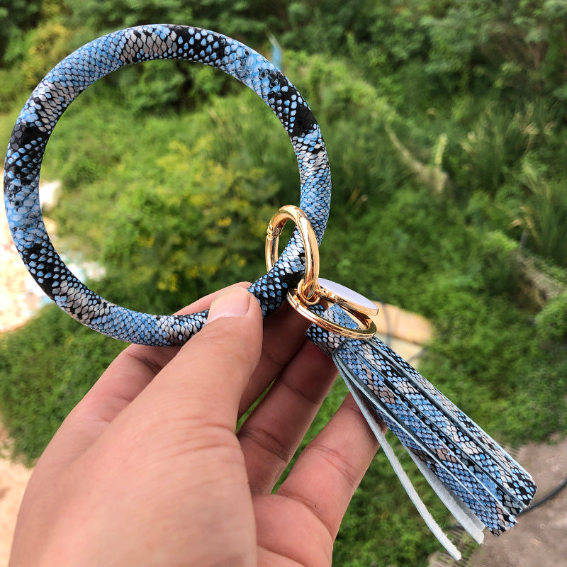 Wholesale Christmas Red Snake Pattern PU Leather Bracelet Keychain