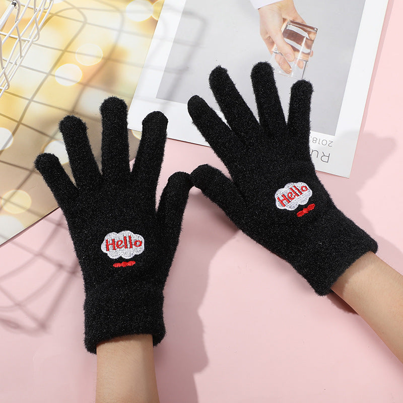 Wholesale Cartoon Mink Velvet Smiling Face Plus Velvet Warm Touch Screen Plush Gloves