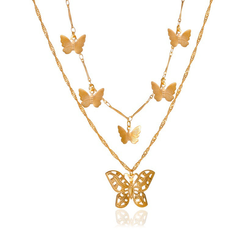 Wholesale Vintage Hollow Alloy Butterfly Necklace Clavicle Chain