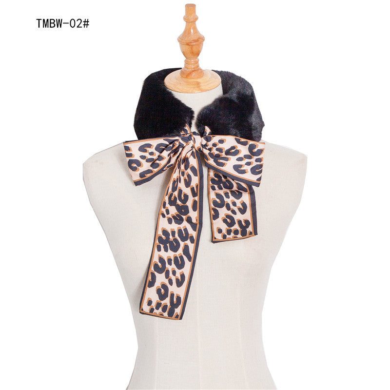 Wholesale Autumn and Winter Scarves for Women with Thickened Imitation Rabbit Hair and Leopard Pattern Polyester Fiber Scarf