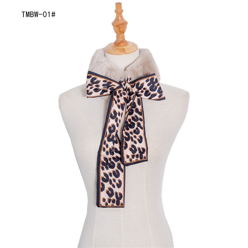 Wholesale Autumn and Winter Scarves for Women with Thickened Imitation Rabbit Hair and Leopard Pattern Polyester Fiber Scarf