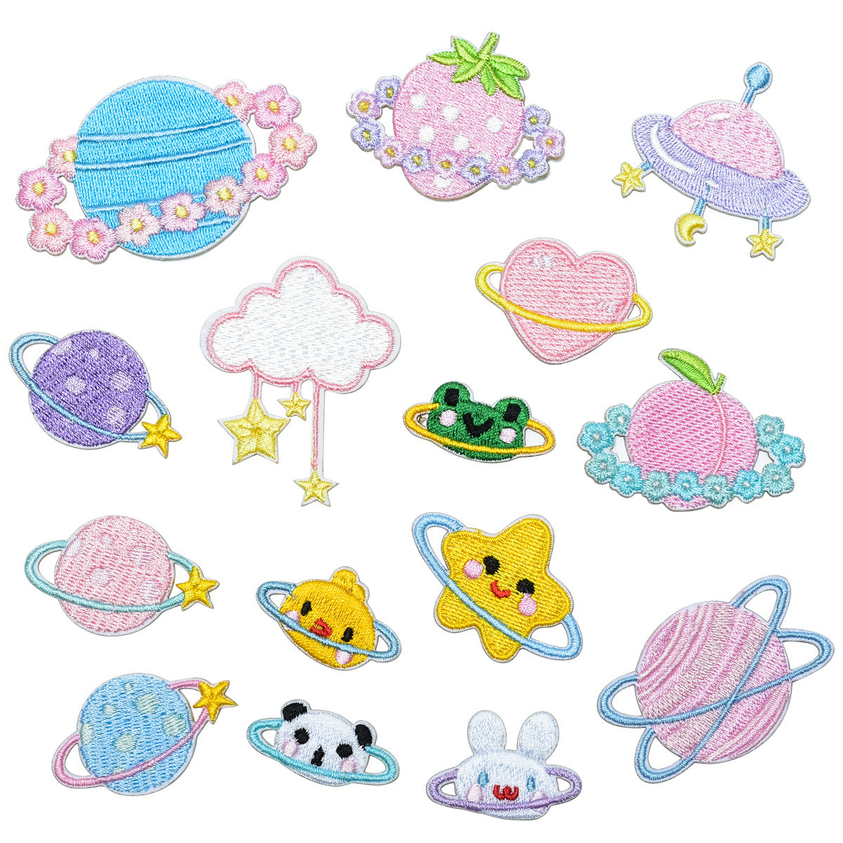 Wholesale Self Adhesive Cloth Embroidered Patches Macaron Cartoon Astronaut Animal Design For Clothing Bags Shoes Decorative Craft Supply