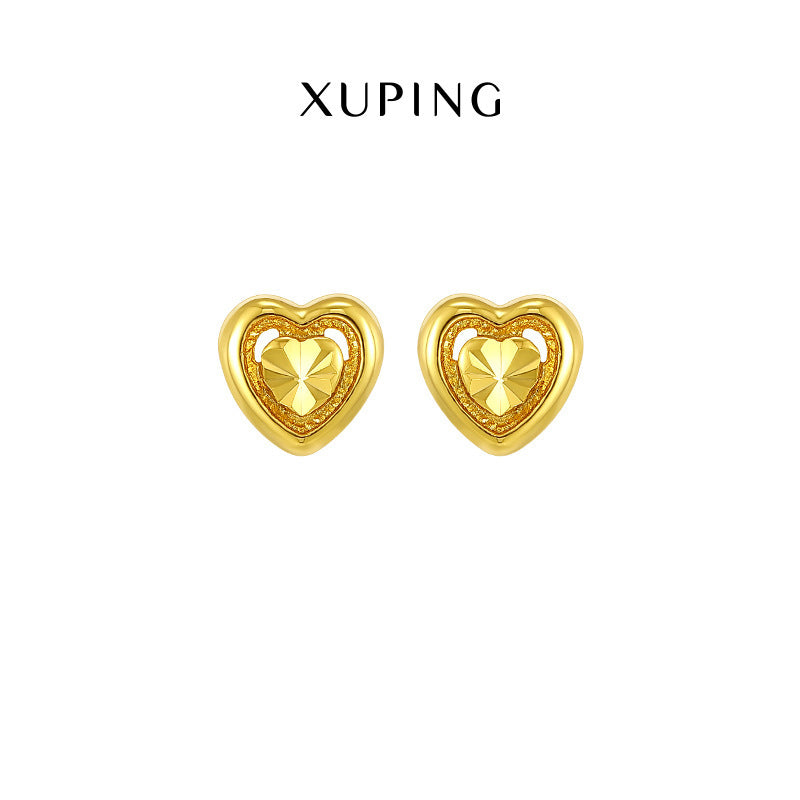 Wholesale 24k Gold Flower Heart shaped High end Retro Style Small Love Earrings