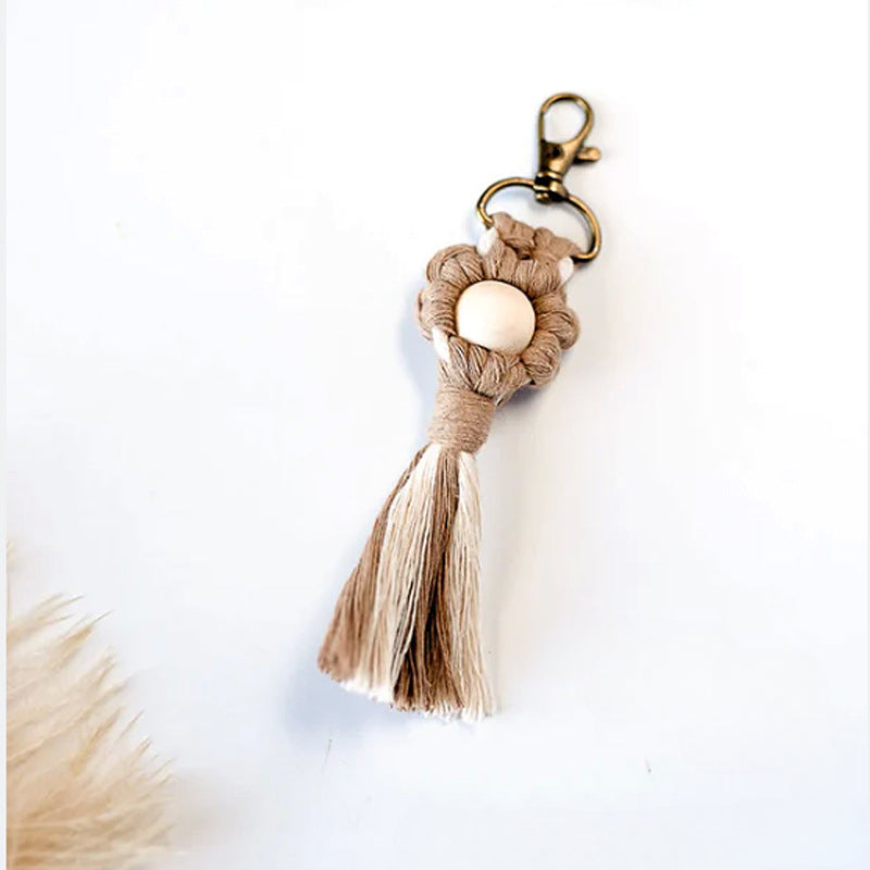Wholesale Hand Woven Cotton Thread Small Flower Tassel Keychain