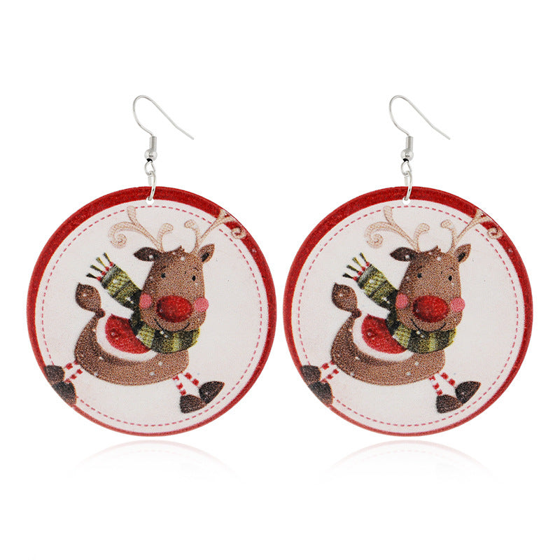 Wholesale Round Elk Santa Claus Wood Earrings