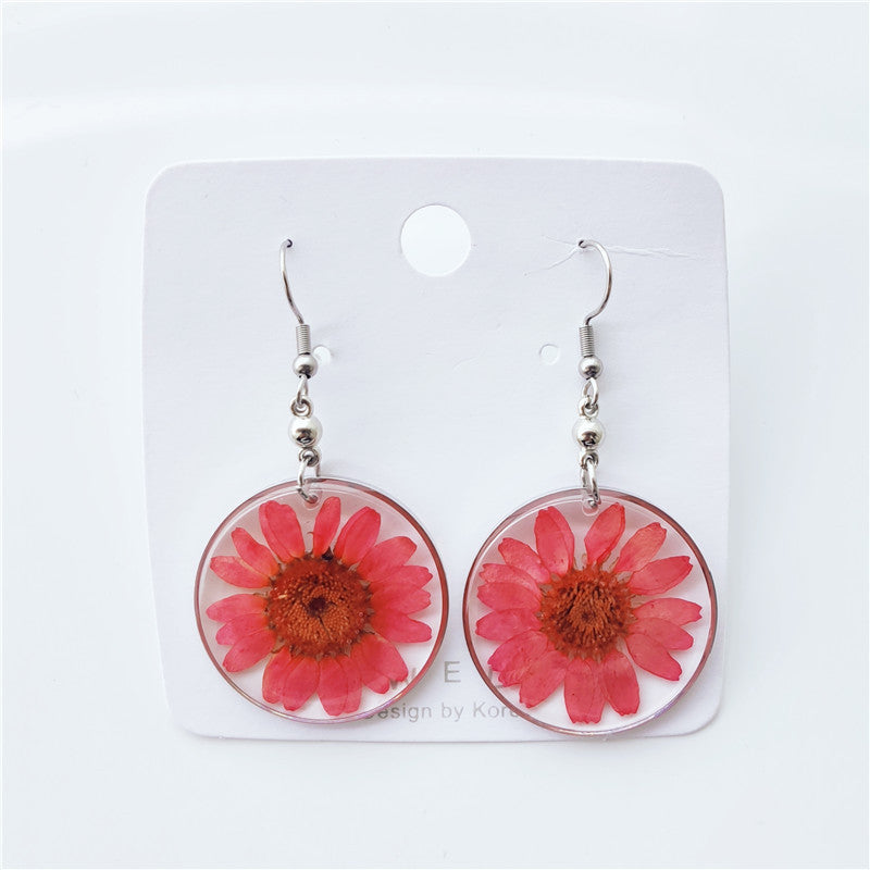 Wholesale 10pcs Epoxy Resin Dried Flower Crystal Chrysanthemum Earrings