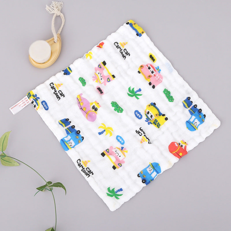 Wholesale Cotton Square Towel Six-Layer Spit Towel High Density Children's Cotton Small Towel Pleated Printed Handkerchief Gauze Wipe Towel