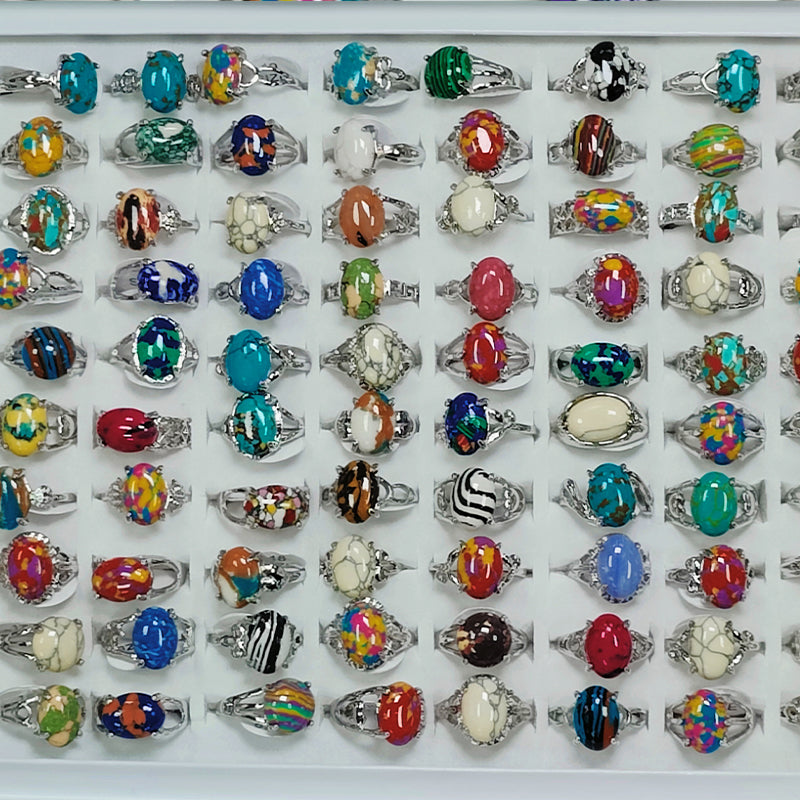 Wholesale Random 100pcs Colorful Stone Zircon Alloy Ring