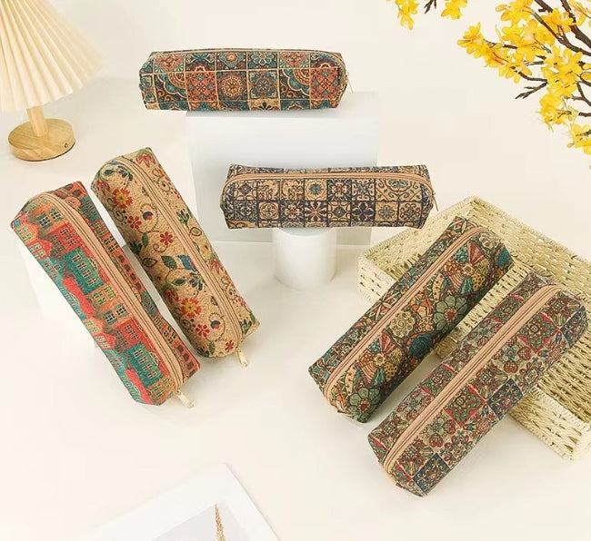 Wholesale Retro Patterned Leather Large Capacity Pencil Case