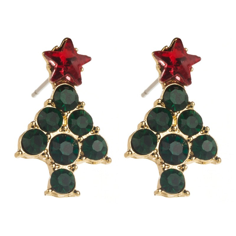 Wholesale Christmas Fashion Elk Christmas Tree Diamond Inlaid Three-dimensional Cartoon Holiday Earrings