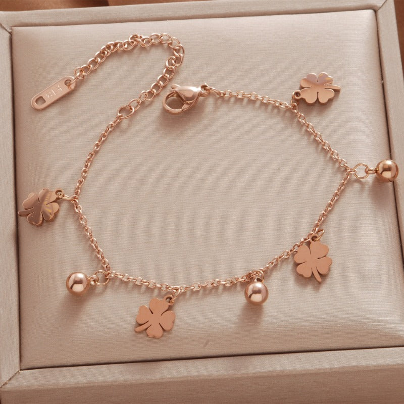 Wholesale Titanium Steel Non-fading Four-leaf Clover Ball Bead Bracelet