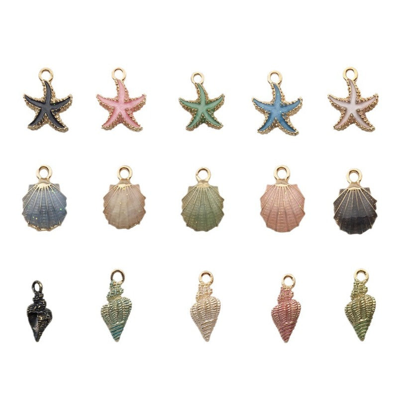 Wholesale 1 New Colored Drip Oil Alloy Simulation Shell Starfish Series DIY Pendant