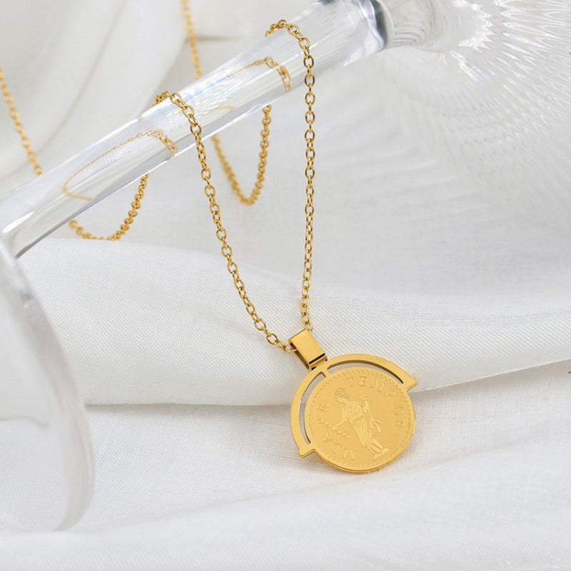 Wholesale Girl Portrait Titanium Steel 18K Gold Plated Necklace Sweater Chain