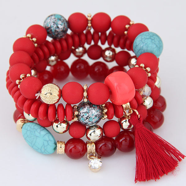 Wholesale Round Bead Tassel Women Beaded Multilayer Stretch Beaded Bracelet