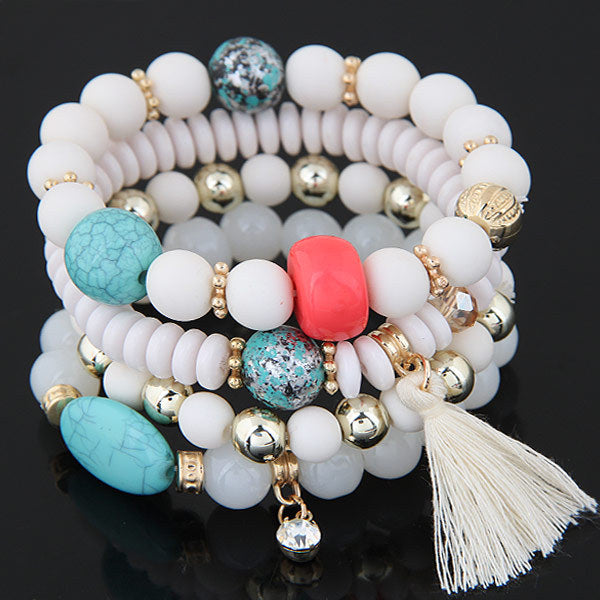 Wholesale Round Bead Tassel Women Beaded Multilayer Stretch Beaded Bracelet