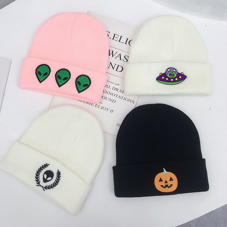 Wholesale Cartoon Alien Embroidered Knitted Hats, Warm Polyester Wool Hats