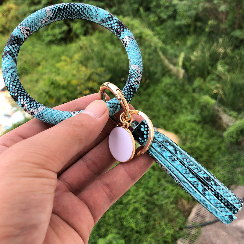 Wholesale Christmas Red Snake Pattern PU Leather Bracelet Keychain