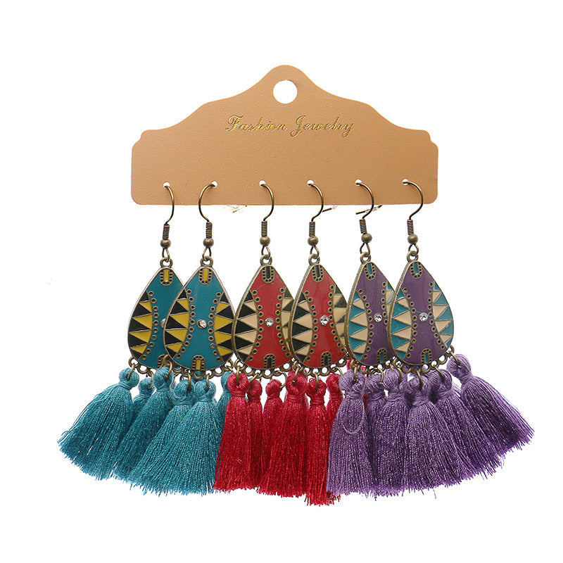 Wholesale Fashion Tassel Exaggerated Multi-piece Earrings Set