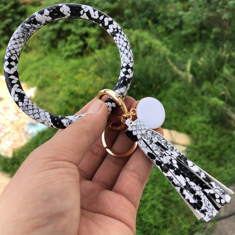 Wholesale Christmas Red Snake Pattern PU Leather Bracelet Keychain