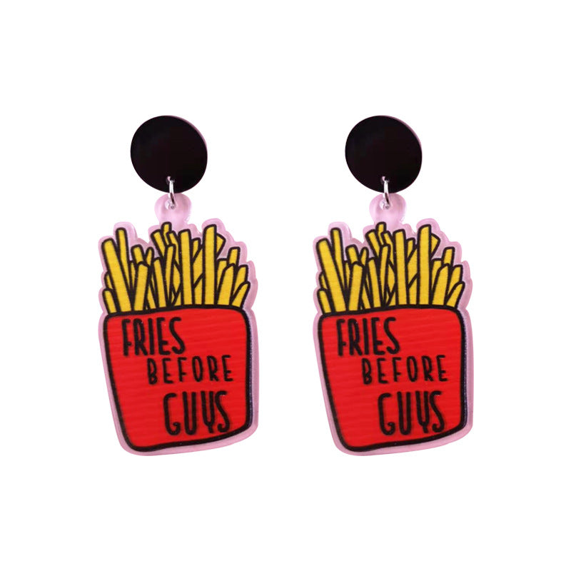 Wholesale Valentine's Day Sweet Cone, French Fries, Love Acrylic Earrings