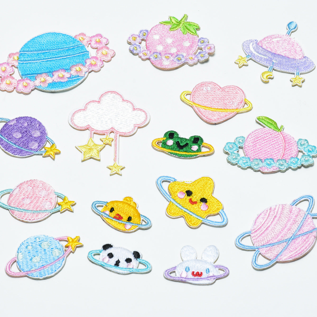 Wholesale Self Adhesive Cloth Embroidered Patches Macaron Cartoon Astronaut Animal Design For Clothing Bags Shoes Decorative Craft Supply
