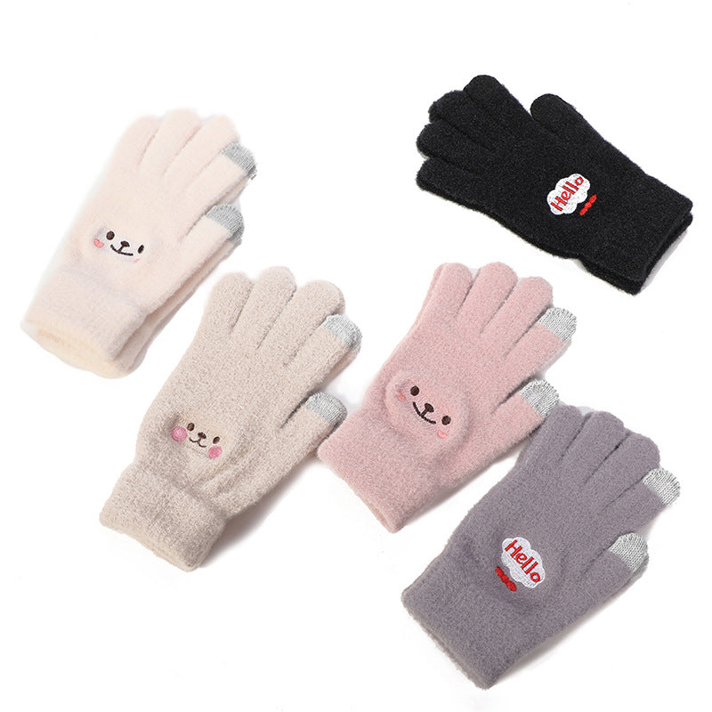 Wholesale Cartoon Mink Velvet Smiling Face Plus Velvet Warm Touch Screen Plush Gloves