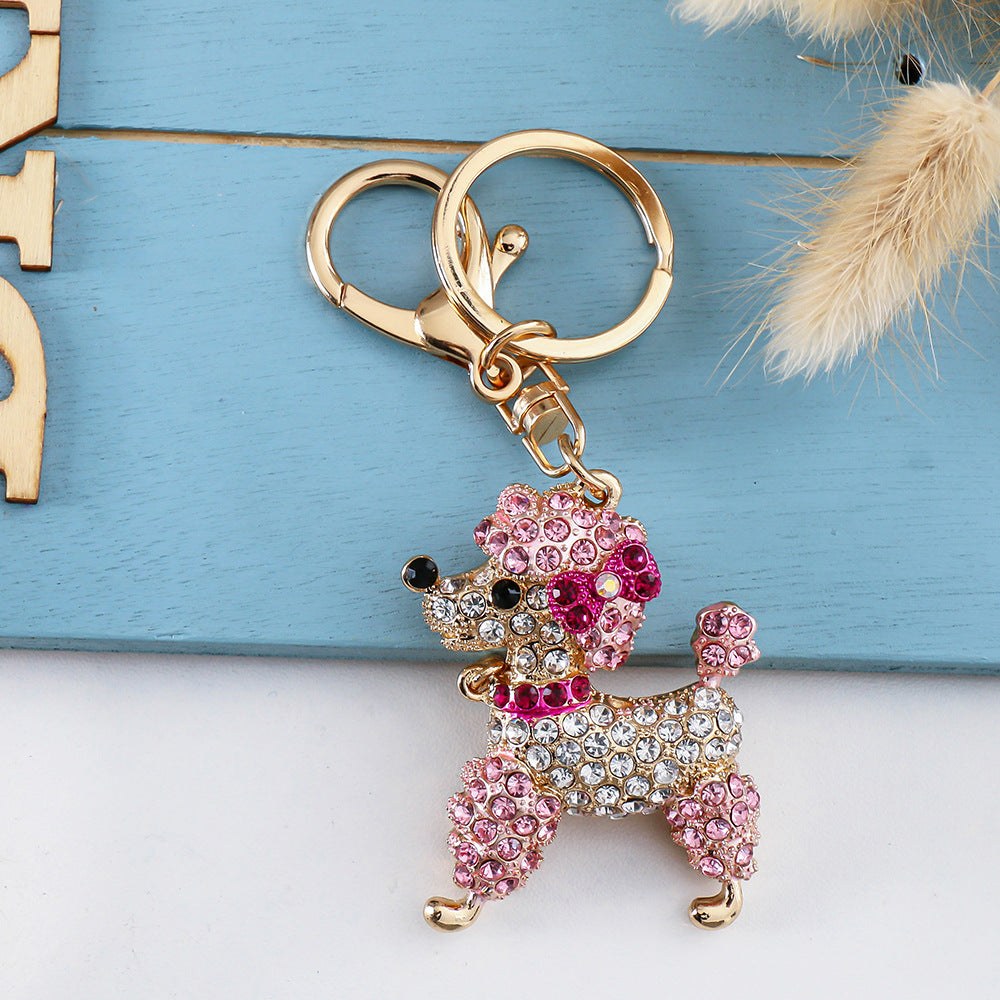 Wholesale Colorful Diamond Inlaid Cute Puppy Creative Metal Keychain