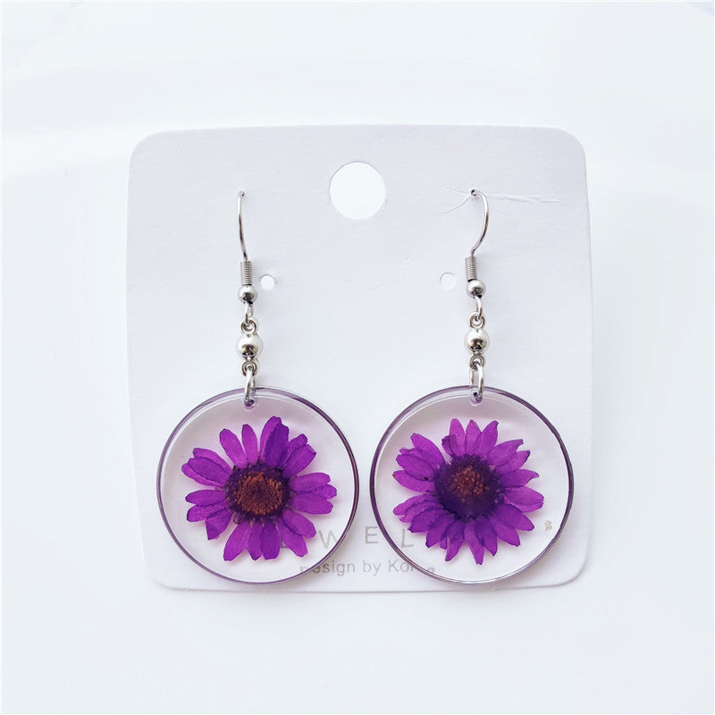 Wholesale 10pcs Epoxy Resin Dried Flower Crystal Chrysanthemum Earrings