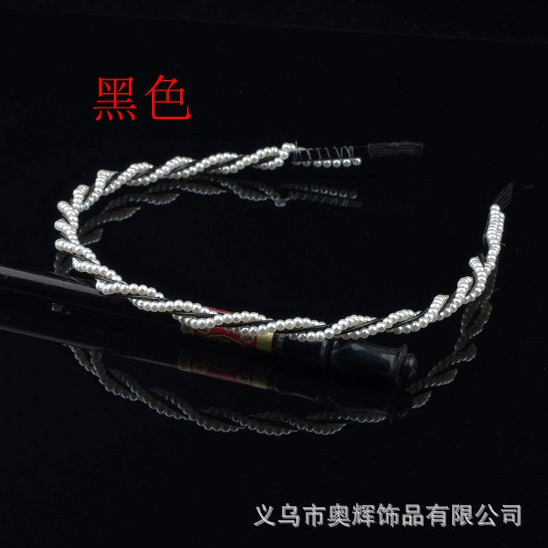 Wholesale Hand-woven imitation pearl headband wrapped headband bridal hair accessories crown bow versatile hairpin female