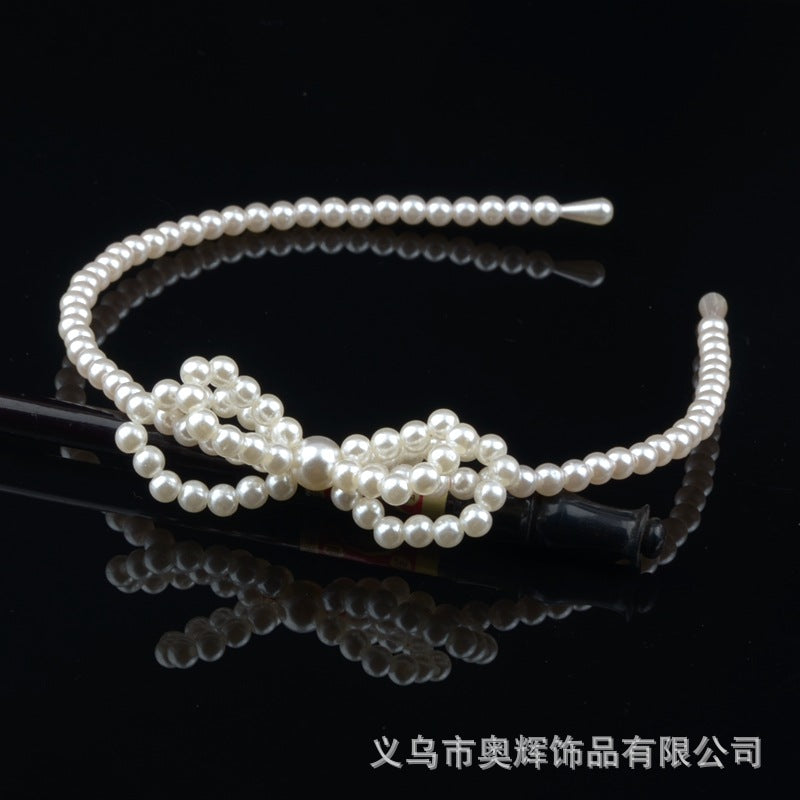 Wholesale Hand-woven imitation pearl headband wrapped headband bridal hair accessories crown bow versatile hairpin female