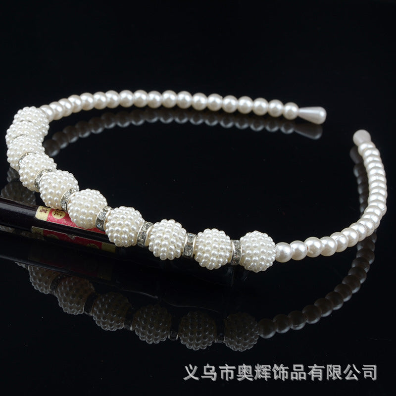 Wholesale Hand-woven imitation pearl headband wrapped headband bridal hair accessories crown bow versatile hairpin female
