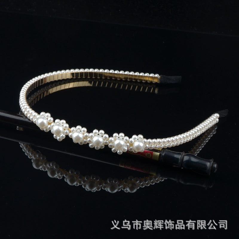 Wholesale Hand-woven imitation pearl headband wrapped headband bridal hair accessories crown bow versatile hairpin female