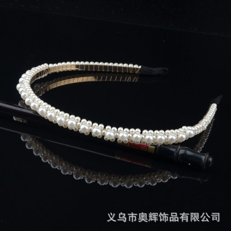 Wholesale Hand-woven imitation pearl headband wrapped headband bridal hair accessories crown bow versatile hairpin female