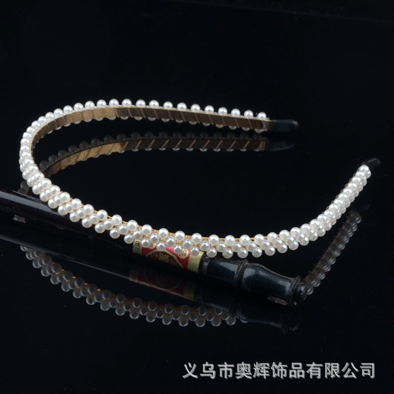 Wholesale Hand-woven imitation pearl headband wrapped headband bridal hair accessories crown bow versatile hairpin female