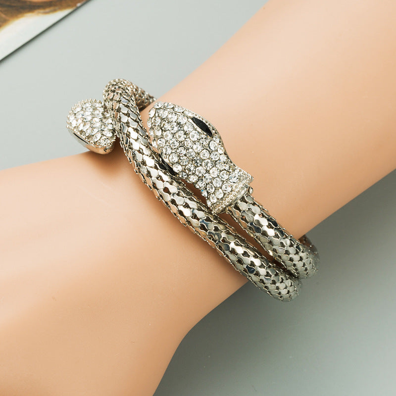 Wholesale Punk style snake shaped winding rhinestone retro bracelet