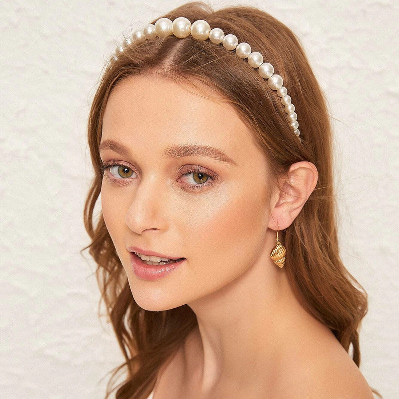 Wholesale Hand-woven imitation pearl headband wrapped headband bridal hair accessories crown bow versatile hairpin female