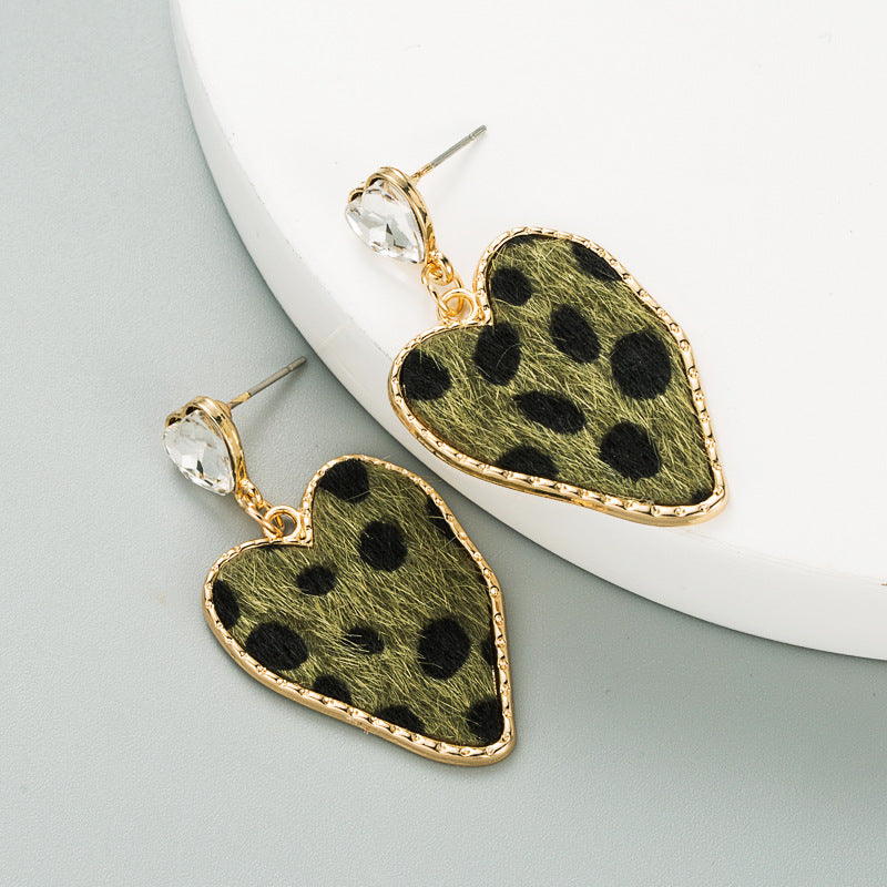 Wholesale 925 Silver Needle Heart Irregular Leopard Print Earrings