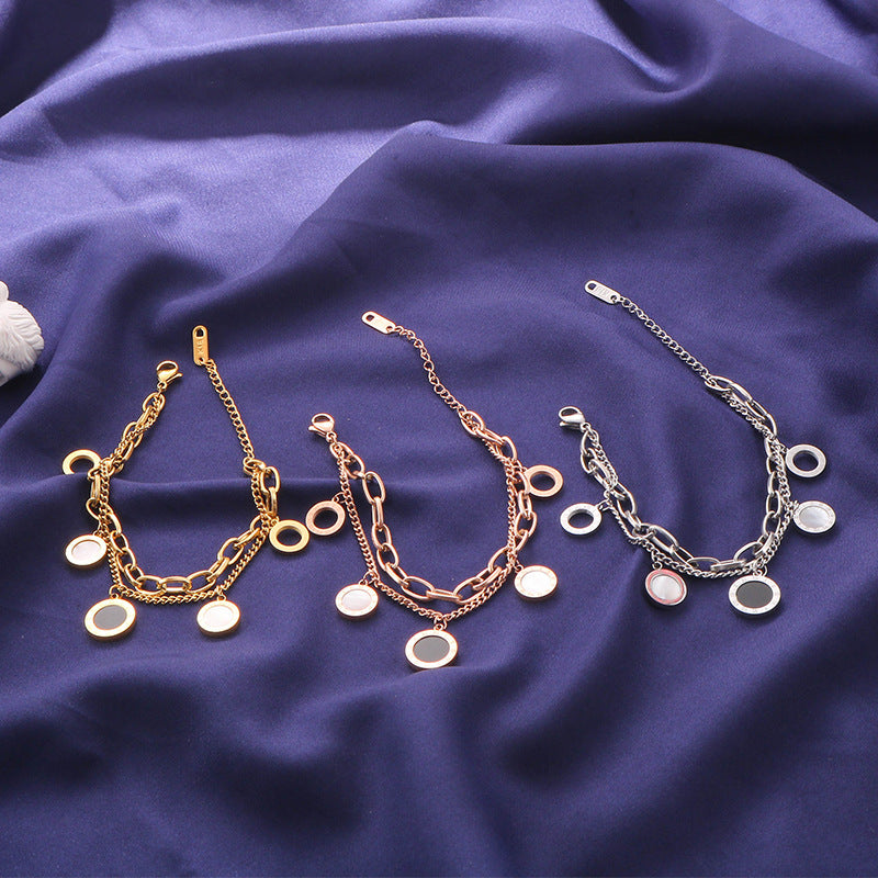 Wholesale Black and White Belloma Numeral Double Layer Titanium Steel Bracelet