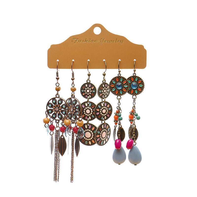 Wholesale Fashion Tassel Exaggerated Multi-piece Earrings Set