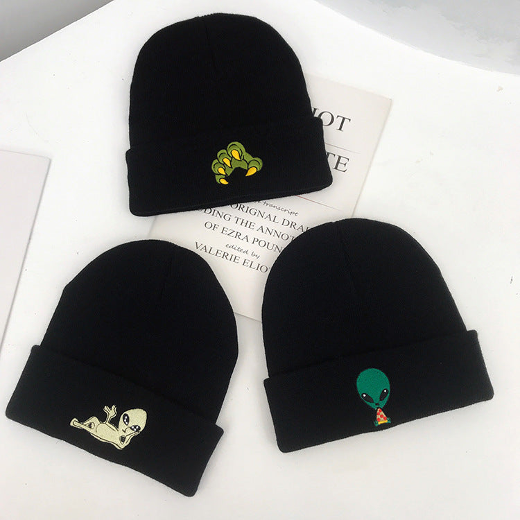 Wholesale Cartoon Alien Embroidered Knitted Hats, Warm Polyester Wool Hats