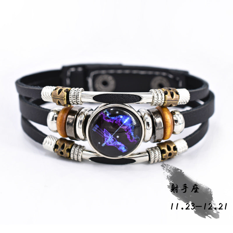 Wholesale Twelve Constellation Glow Couple Leather Strap Bracelet