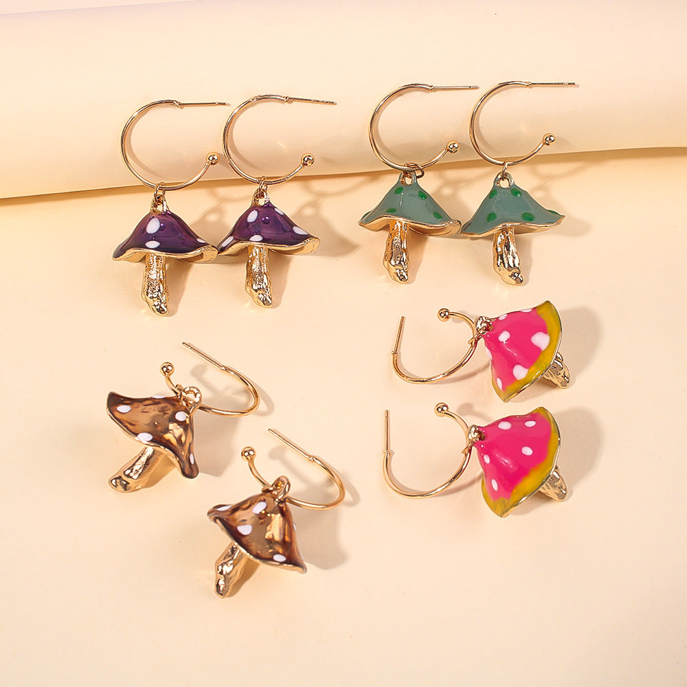 Wholesale Dreamy Cute Little Mushroom Oil Drop Earrings