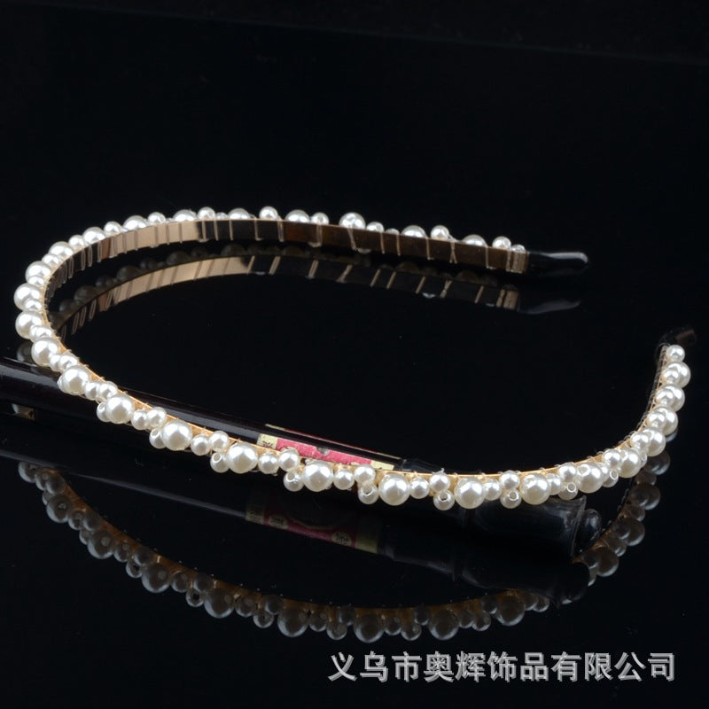 Wholesale Hand-woven imitation pearl headband wrapped headband bridal hair accessories crown bow versatile hairpin female
