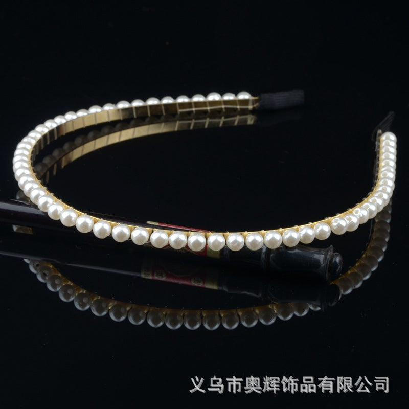 Wholesale Hand-woven imitation pearl headband wrapped headband bridal hair accessories crown bow versatile hairpin female