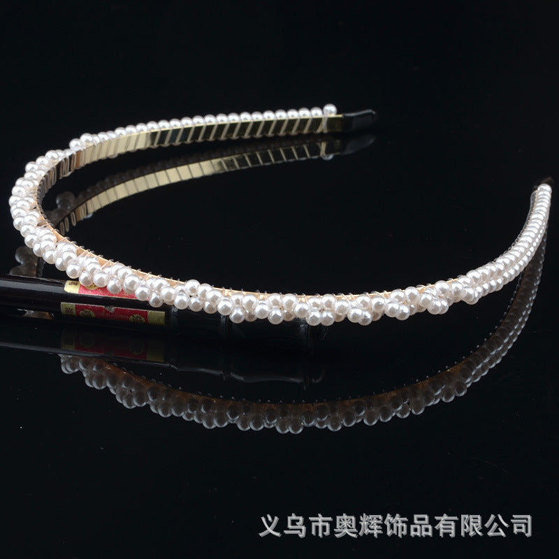 Wholesale Hand-woven imitation pearl headband wrapped headband bridal hair accessories crown bow versatile hairpin female